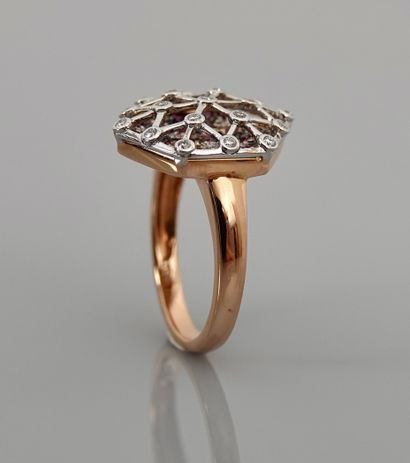null Ring ' Flocon ' in pink gold, 750 MM, covered with blue, pink, yellow sapphires...