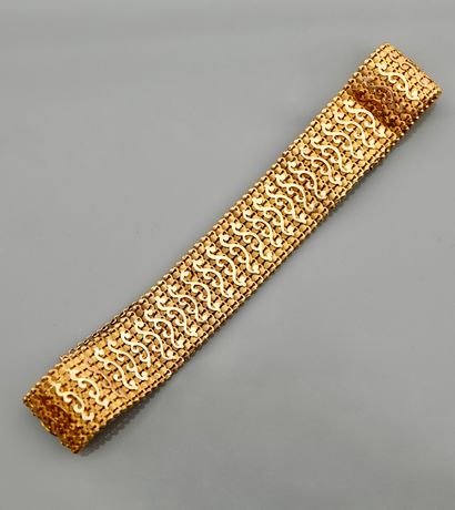 null Bracelet plat en or jaune, 750 MM, chaînette de sécurité, 1ere moitié XXeme,...
