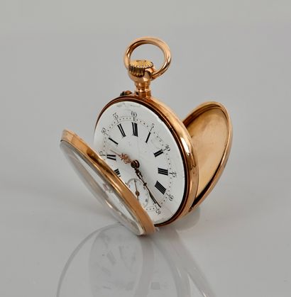 null Pocket watch in yellow gold, 750 MM, white background, seconds at 6 o'clock,...