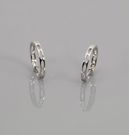 null Small white gold hoop earrings, 750 MM, highlighted with baguette diamonds total...
