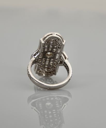 null Ring in white gold, 750 MM, covered with baguette-cut and round diamonds, total...
