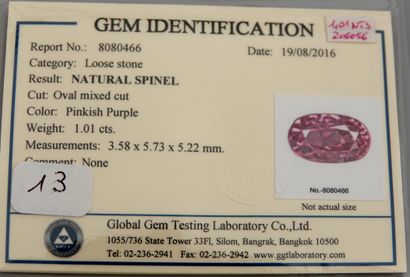 null Sealed Pink Spinel from Global Gem Laboratory, 750 MM, weighing 1.01 carat,