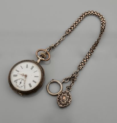 null Pocket watch and its vest, silver 925 MM, Early XXth century, weight : 92,3gr....