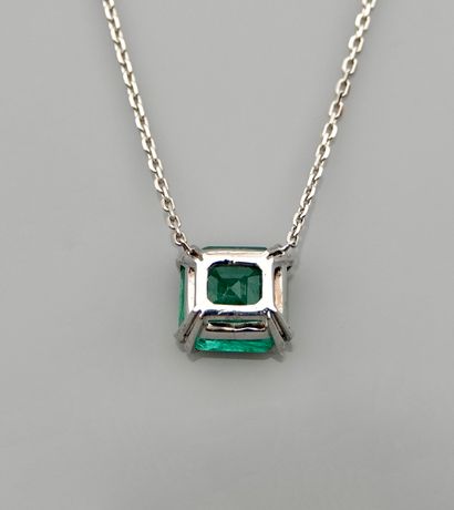 null Chain and pendant in white gold, 750 MM, set with a square emerald weighing...