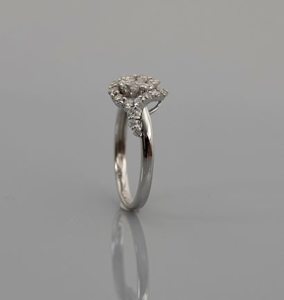 null Bague en or gris, 750 MM, dessinant une fleurette recouverte de diamants dans...