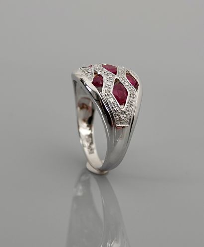 null Ring Ball in white gold, 750 MM, covered with a net of rubies total 1 carat...