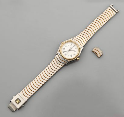 null EBEL, Classic Sport. Ladies' watch bracelet in steel and gold, white background,...