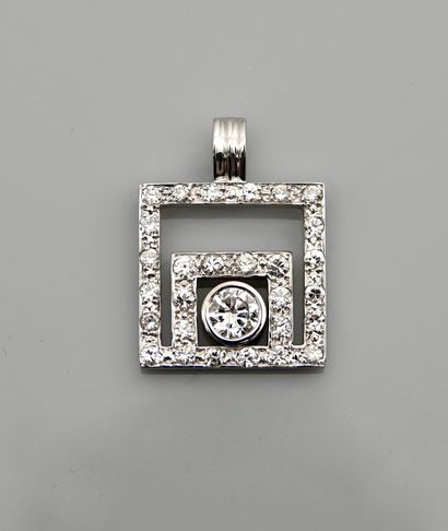 null Pendentif de forme carrée en or gris, 750 MM, orné d'un diamant pesant 0,90...