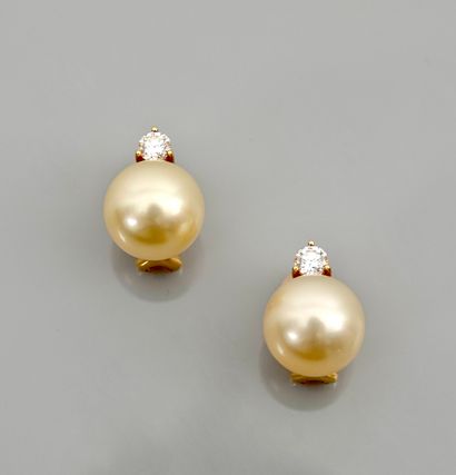 null Earrings in yellow gold, 750 MM, each adorned with a South Sea cultured pearl...