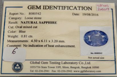 Sapphire under seal from Global Gem Laboratory,...