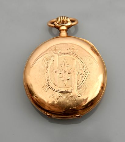 null Yellow gold pocket watch, 750 mm, H.D. initials, Breguet balance spring, seconds...