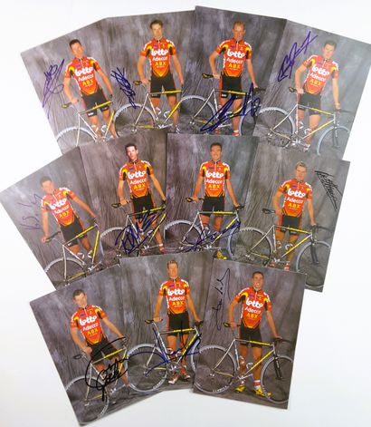 null BELGIQUE – Team LOTTO ADECCO 2002 – Ensemble de 22 autographes sur photos (10,5...