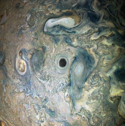 null NASA. NASA's Juno spacecraft captured this view of an area within a Jovian jet...