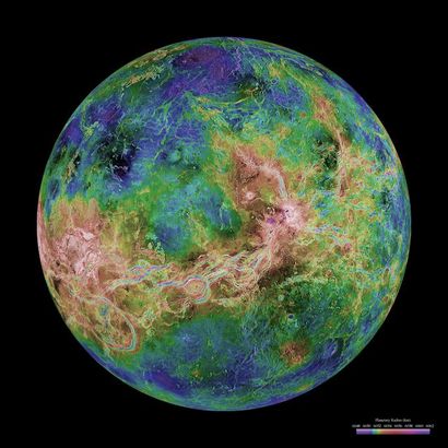 null Nasa. GRAND FORMAT. Photographie radar de la surface de la planète Vénue réalisée...