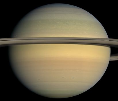 null NASA. Perfect close-up view of the disk of the planet Saturn. As Saturn advances...