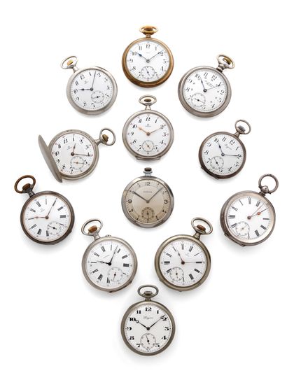 OMEGA, LONGINES et divers 
A LOT OF 12 POCKET WATCHES Metal and silver pocket watches...