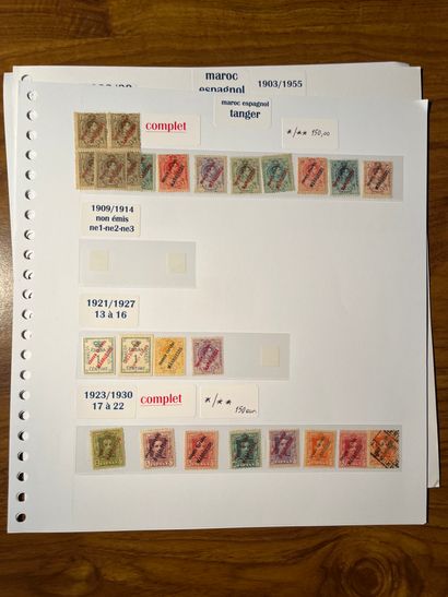 null 1 PochetteMaroc Espagnol Tanger dont séries complètes, timbre signé, variétés,...