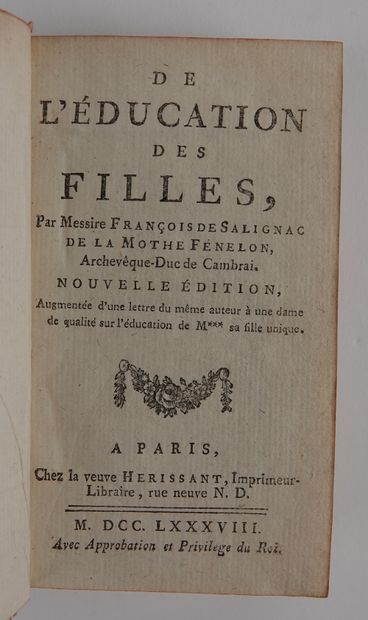 null Fenelon : De l'éducation des filles. Hérissaut, 1788. Petit in-12 veau marbré...