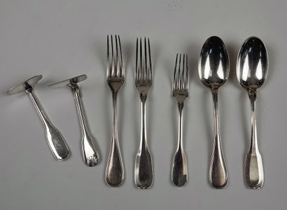 null Set of silver and silver plated cutlery