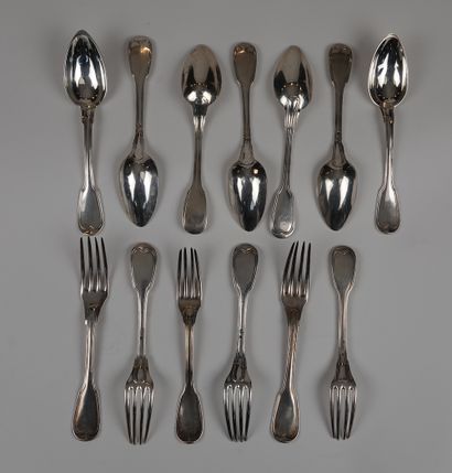 null 6 cutlery and 1 spoon in silver with net pattern 

19th century for some

Gross...