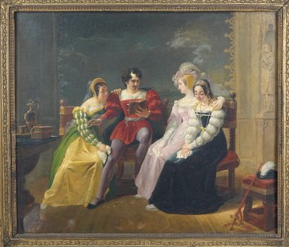 null French school of the XIXth century

"Young knight reading to his ladies"

Oil...