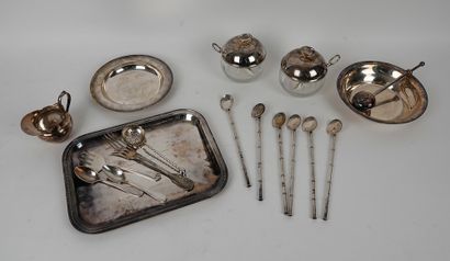 null Lot of metal and silver plated metal including trays, mustard pots and mismatched...