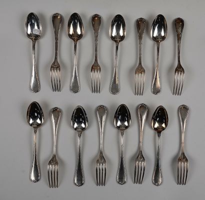 null 8 Christofle silver plated flatware, model with clasps and crossed ribbons