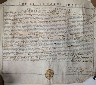 null UNIVERSITE DE MONTPELLIER: Réunion de 6 diplômes du XVIIIe siècle, imprimé sur...