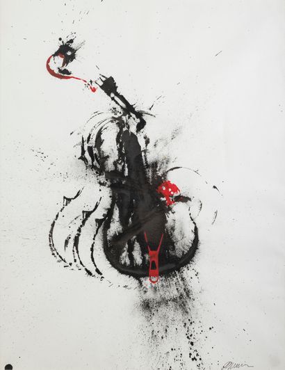 ARMAN (1928-2005) Le Rouge et le Noir, 1970 Acrylique sur papier 65 x 50 cm