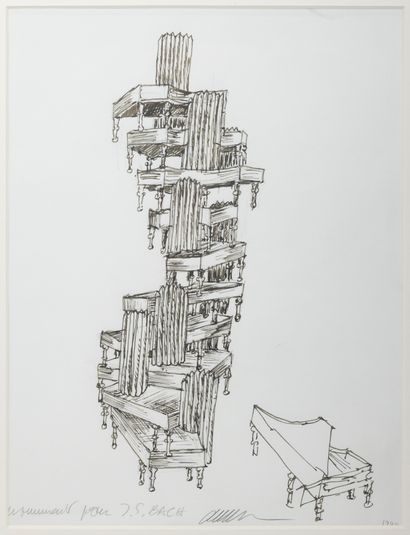 ARMAN (1928-2005) Project for the monument to
Johann Sebastian Bach, 1999
Ink on...