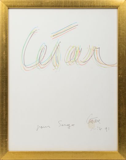 César BALDACCINI (1921-1998) Hommage à Serge III, 1991
Felt-tip pens and ink on paper
Signed,...