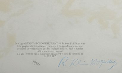 Yves KLEIN (1928-1962) Anthropometry ANT 83, 2000
Lithograph on paper
Signed by Mrs....