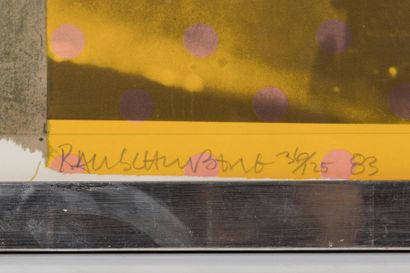 Robert Rauschenberg (1925-2008) Cage, 1983
Sérigraphie avec collages signée, datée...