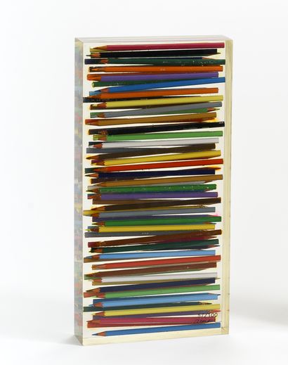 ARMAN (1928-2005) ° Caran d'art, 1995 Inclusion de crayons Caran d'Ache dans de la...