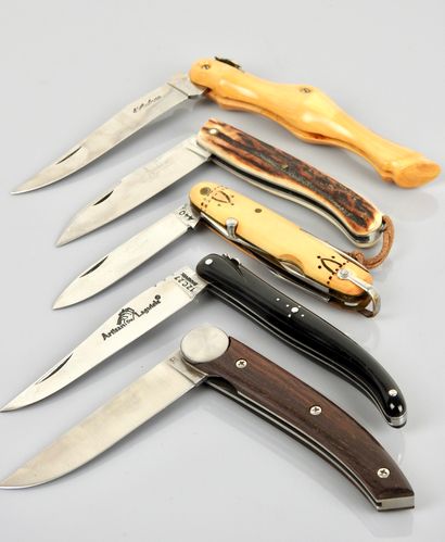 null Set of 5 regional folding knives: Nontron, Arverne, Laguiole, Thiers by Florinox,...