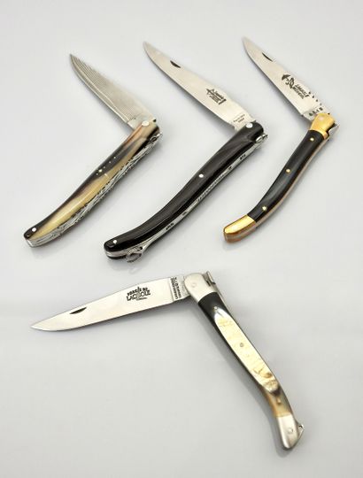 null Set of 4 Laguiole folding knives, including "La Forge de laguiole", "R" and...