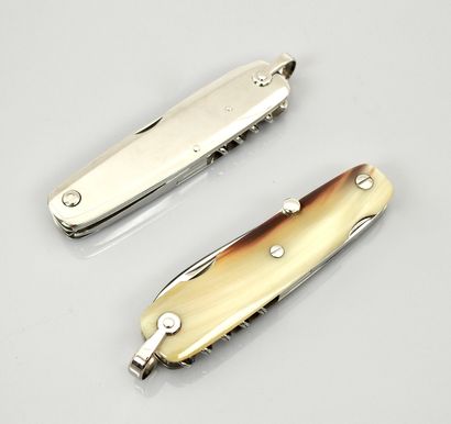 null Set of 2 "Jacques Mongin" knives, one in steel and the other in horn (8 cm and...