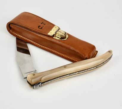null Large folding Laguiole knife "G.David" crossbow, 14,5 cm blade, horn handle,...