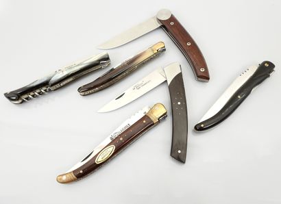 null Set of 6 folding knives: Le Thiers by Florinox, le Thiers by Chambriard, and...