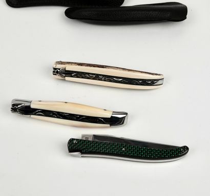 null Set of 3 Laguiole folding knives signed "D.B." . Good condition