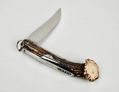 null Large folding knife with antler handle, signed "JM Jacques mongin", one blade...