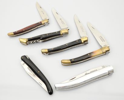null Set of 6 folding knives with one blade "Laguiole G.David" and others; Good ...