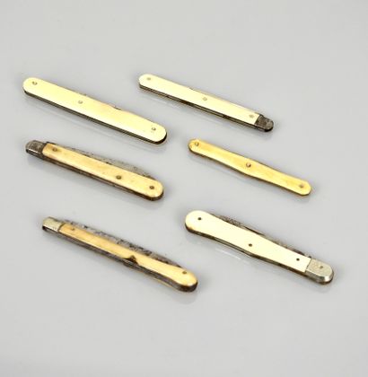 null Set of 6 antique multiblade knives; late 19th, early 20th century. Traces of...