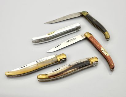 null Set of 5 folding knives with one blade "Laguiole G.David" and others; Good ...