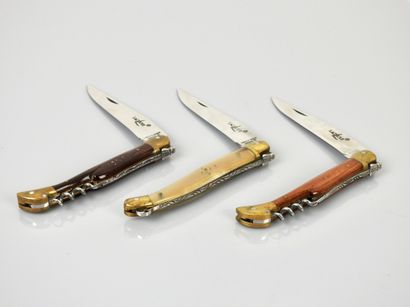 null Set of folding knives "Laguiole R" in horn, wood, 10 cm blade. Good general...