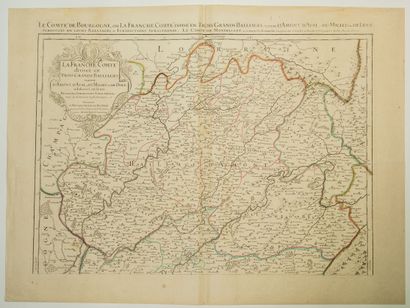 null 113 - Map XVIIIe : " The County of BOURGOGNE or FRANCHE COMTÉ, Divided in three...