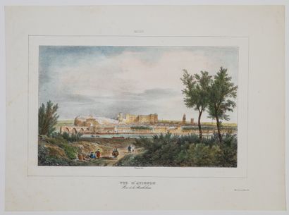 null 491 - VAUCLUSE. View of AVIGNON, Prise de la Barthelasse. Lithograph by Chantron...