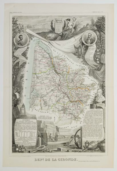 null 269 - « Département de la GIRONDE. » Atlas National illustré de Levasseur. Combette...