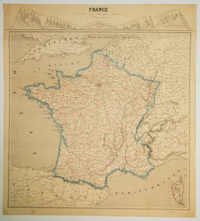 null 149 - Map of 1835: "FRANCE, New Physical, Road and Administrative Map". (65.5...