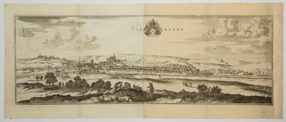 null 177 - YONNE. Large view of the City of TONNERRE.. (c. 1665) by Mérian (28 x...